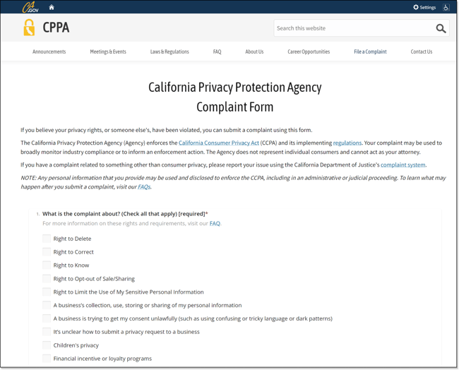 CPPA Complaint Form